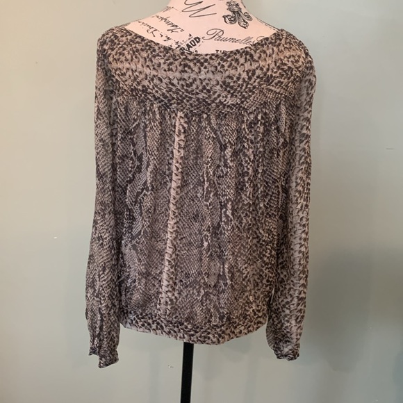 Zara Silk Snake Print Brown Sheer Blouse Light Top Women’s Small Long Sleeve - Picture 2 of 5